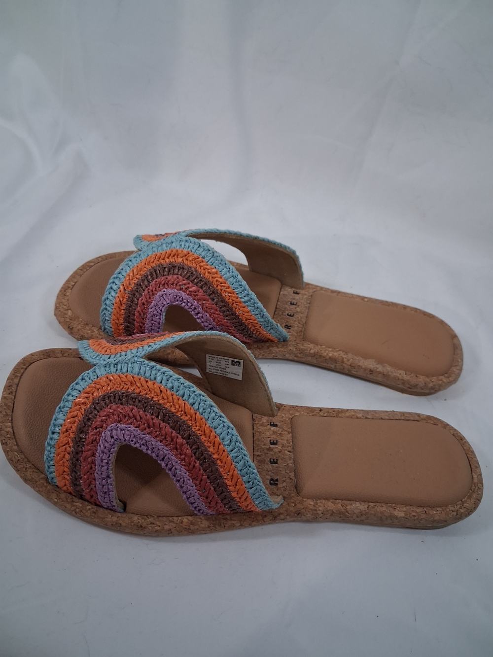 Women's Multicolor Woven Slide Sandals - Rainbow Crochet Straps